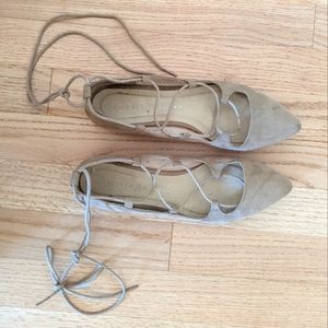 Chinese Laundry Taupe Nude Ballerina Lace Up Flats